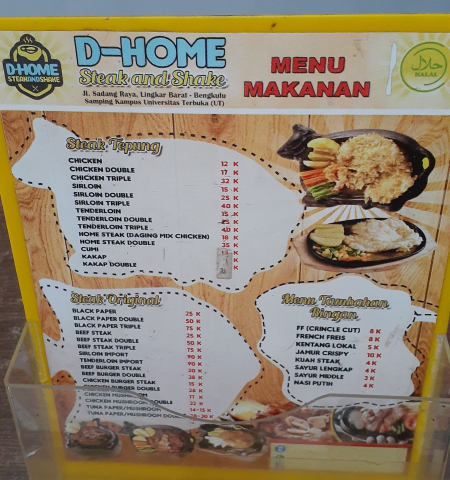 Menu D-Home Steak and Shake