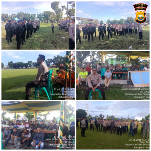 Hari ke 4 Turnamen Sepak Bola Antar Desa Kecamatan Kaur Selatan, 43 Personel Polres Kaur Serta 10 Personel BKO Brimob Nusuk Lakukan Pengamanan