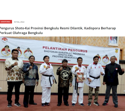 Pengurus Shoto-Kai Provinsi Bengkulu Resmi Dilantik