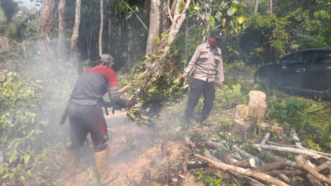 Temukan Titik Api, Personel Polsek Lais Bantu Padamkan