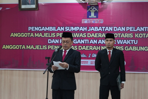 Santosa Kakanwil Kemenkumham Bengkulu Lantik Anggota Majelis Pengawas Daerah Notaris Kota dan Anggota PAW