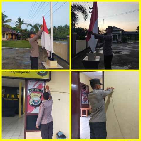 Polsek Kaur Tengah Periksa Instalasi Listrik dan Kibarkan Bendera Merah Putih