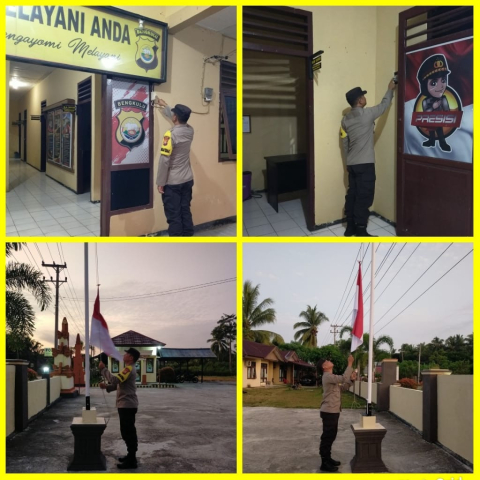 Jaga Keamanan dan Disiplin, Polsek Kaur Tengah Cek Instalasi Listrik dan Kibarkan Bendera Merah Putih