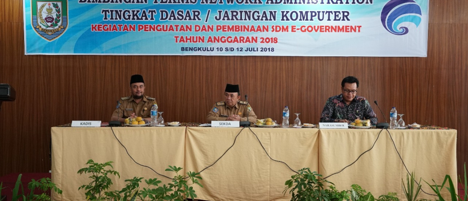 Sekretaris Daerah Provinsi Bengkulu Nopian Andusti saat membuka Bimbingan Teknis (Bimtek) Network Administration Tingkat Dasar 