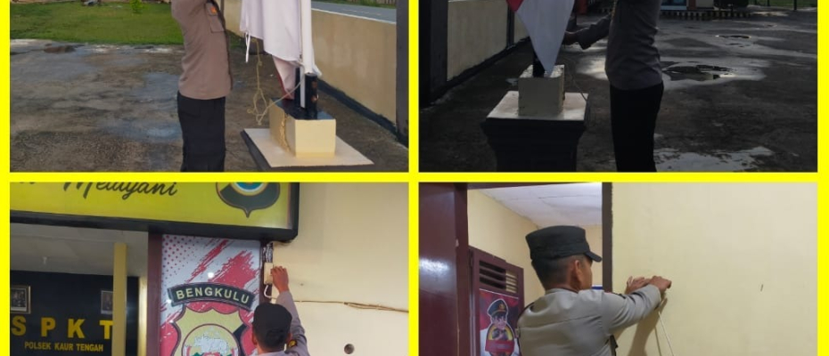 Polsek Kaur Tengah Periksa Instalasi Listrik dan Kibarkan Bendera Merah Putih