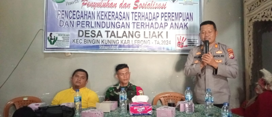 Kapolsek Lebong Selatan Jadi Narasumber Kegiatan Sosialisasi Perlindungan Perempuan dan Anak di Desa Talang Liak I